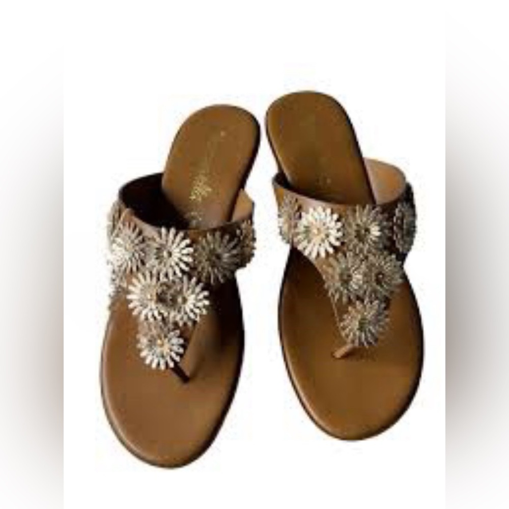 Toscanella Italian Shoemakers Brown Flowered Wedge Sandals Size 10